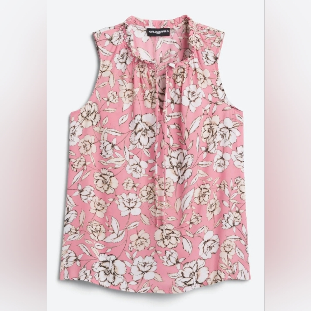 KARL LAGERFELD PARIS Gemini Pearl Detail Blouse L